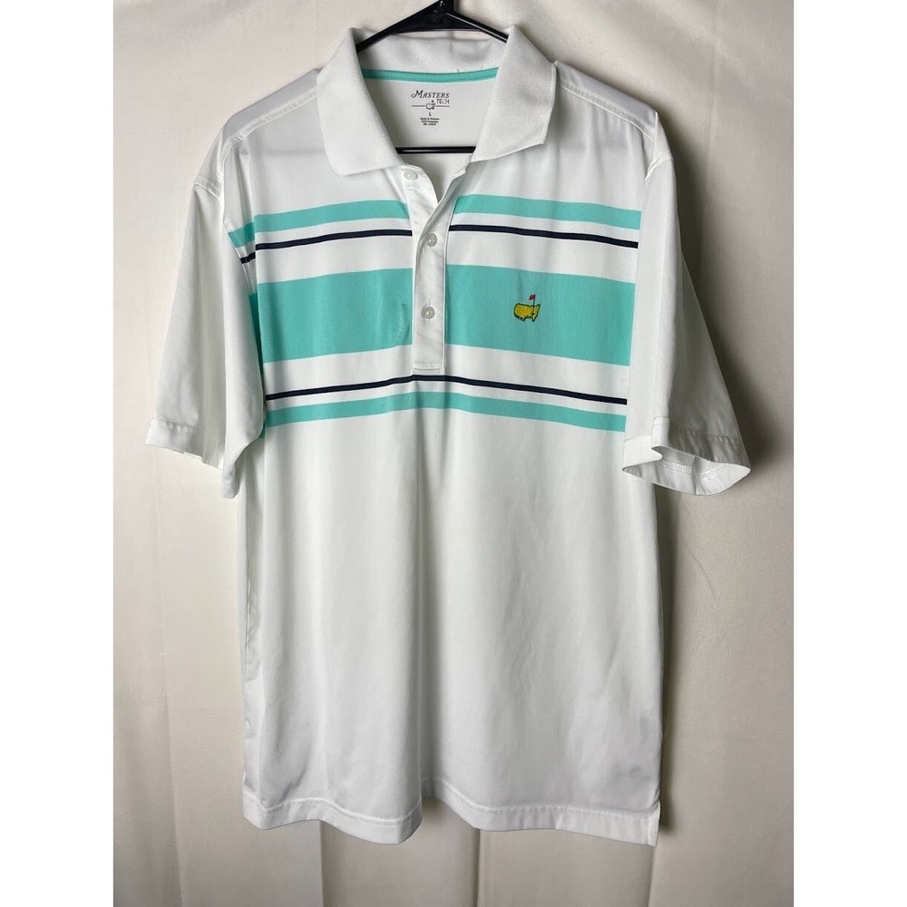 Masters Tech Golf Men's Performance Polo Shirt White Teal Size Large